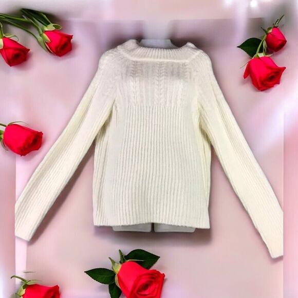 FRNCH Paris Women’s M/L Ribbed Knit Sweater Bow Detail Off White Pullover NWT - Picture 1 of 14